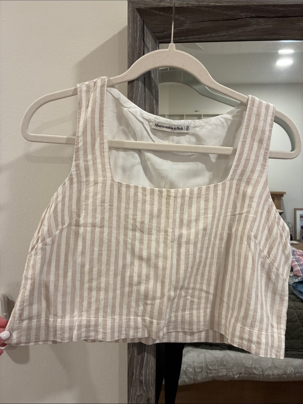 Abercrombie & Fitch Cream Striped Square-Neck Crop Top